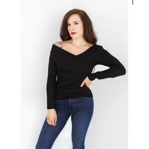 NWT Bobi Los Angeles ASYMMETRIC WRAP TOP- BLACK Long Sleeve Soft Size Small